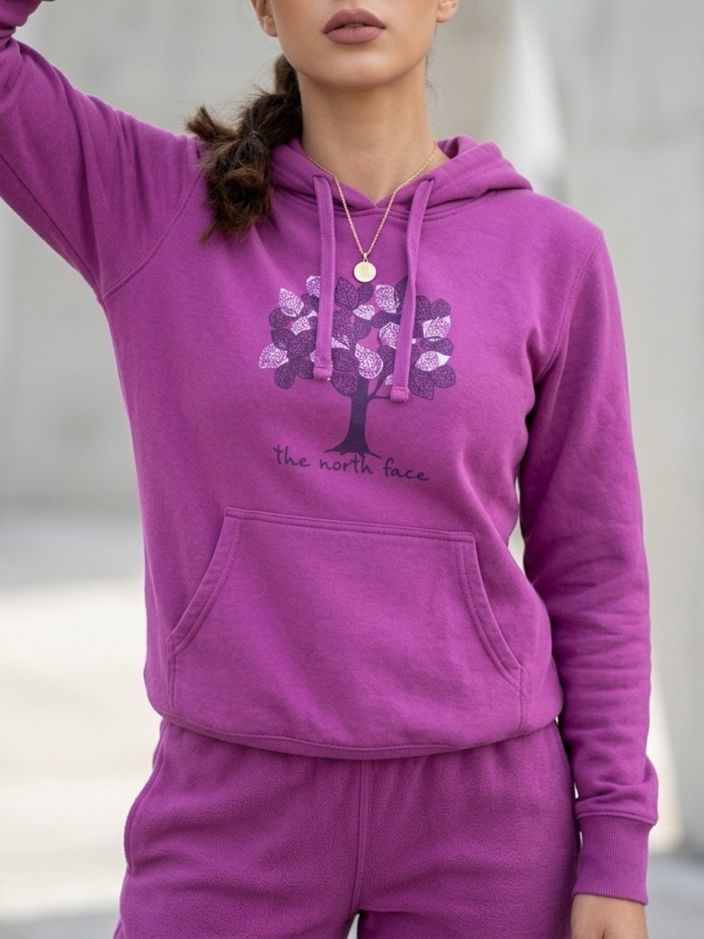 The North Face Pink Fleece Hoodie with Kangaroo Pocket paisleys